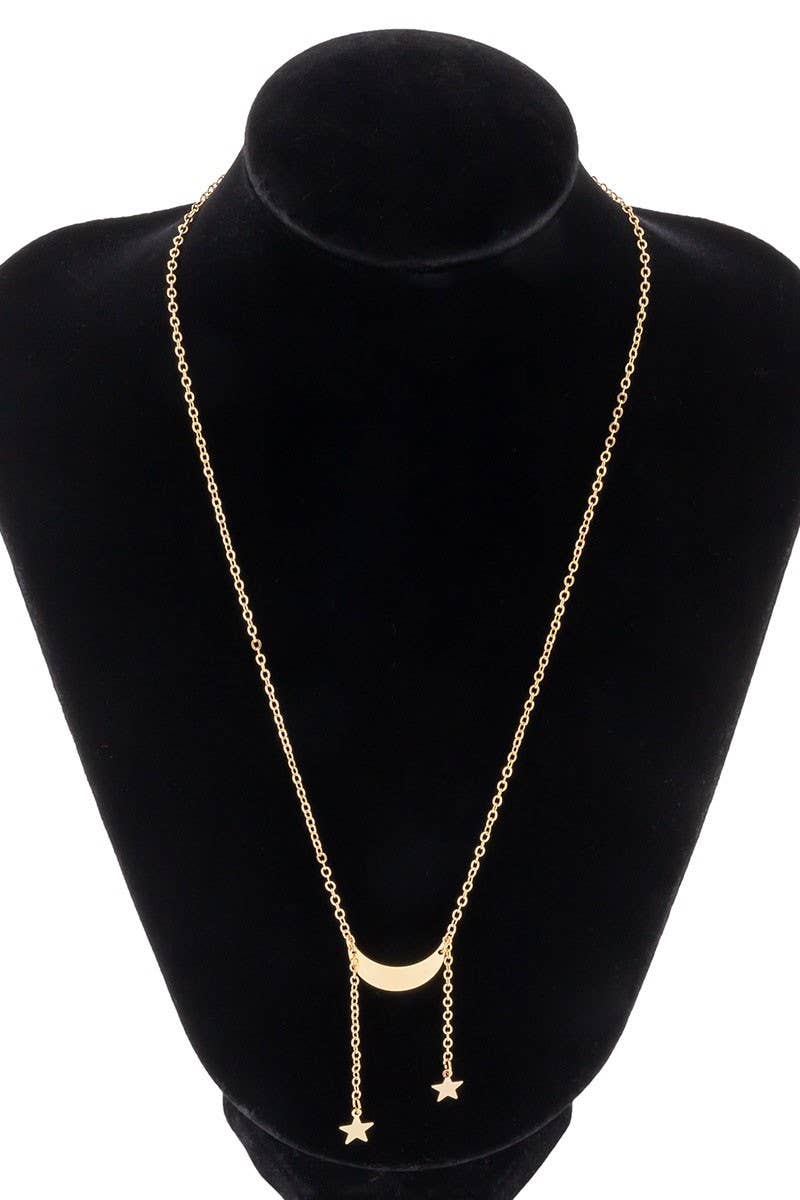 SIMPLE MOON STAR METAL TASSEL NECKLACE_CWAJE0018