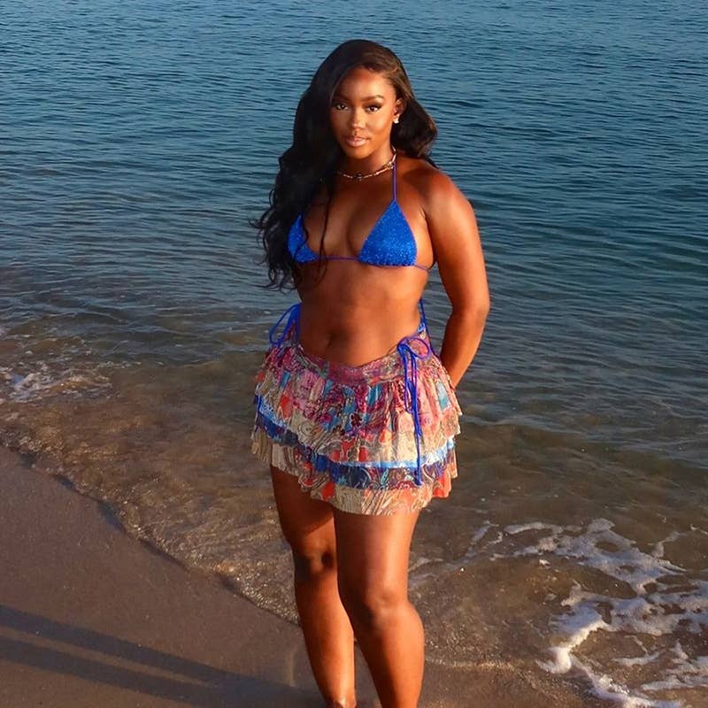 Vintage High Waist Ruffle Print Mini Skirt