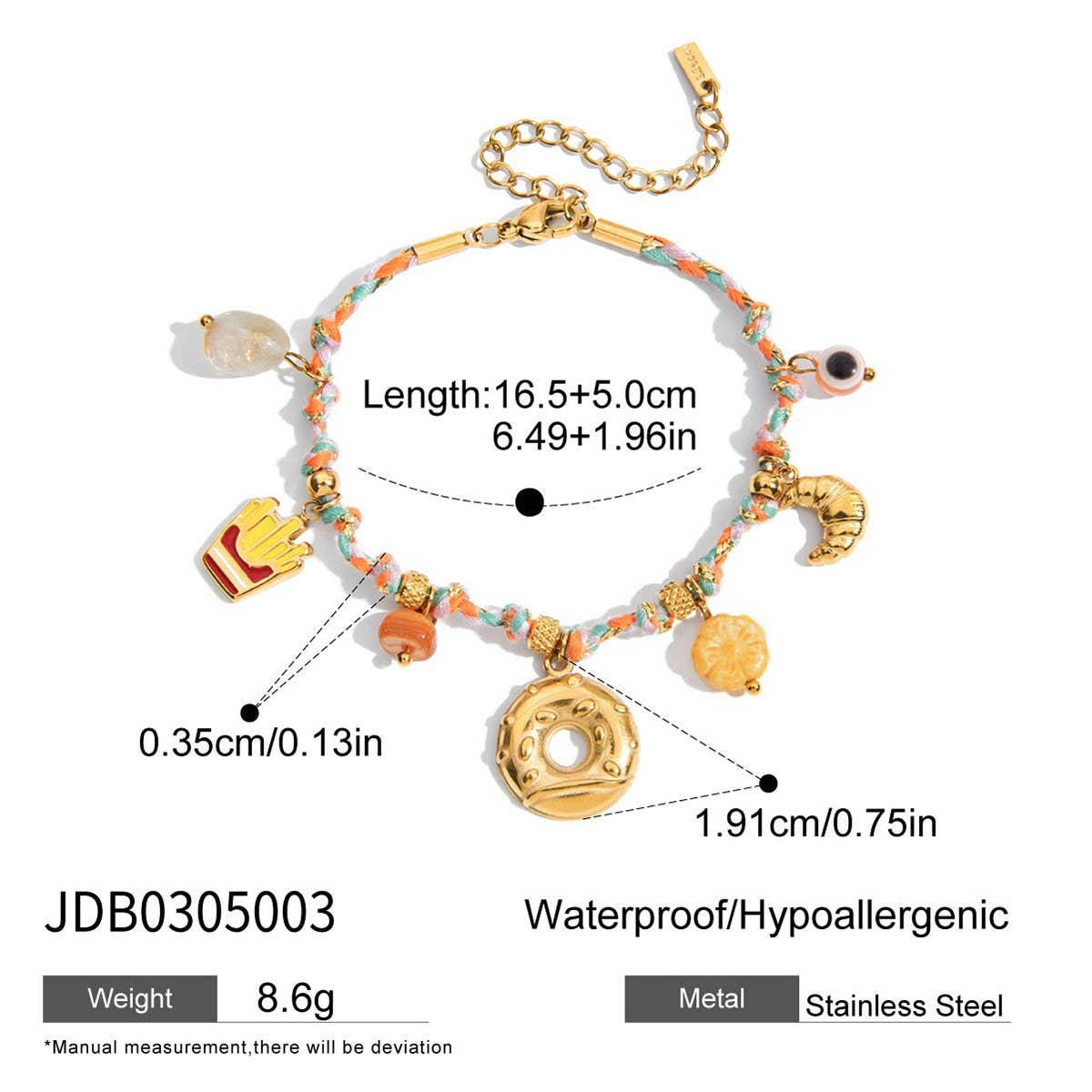 Vacation Style Pink Resin Evil Eye Bracelet