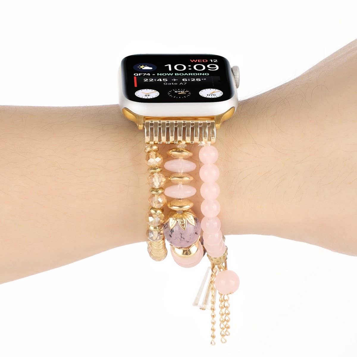 APPLE WATCH 7 1 THREE ROW PEARL ELASTIC STRAP_CWASC1563
