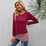 Two Fake Crew-Neck Stretch Striped T-Shirt