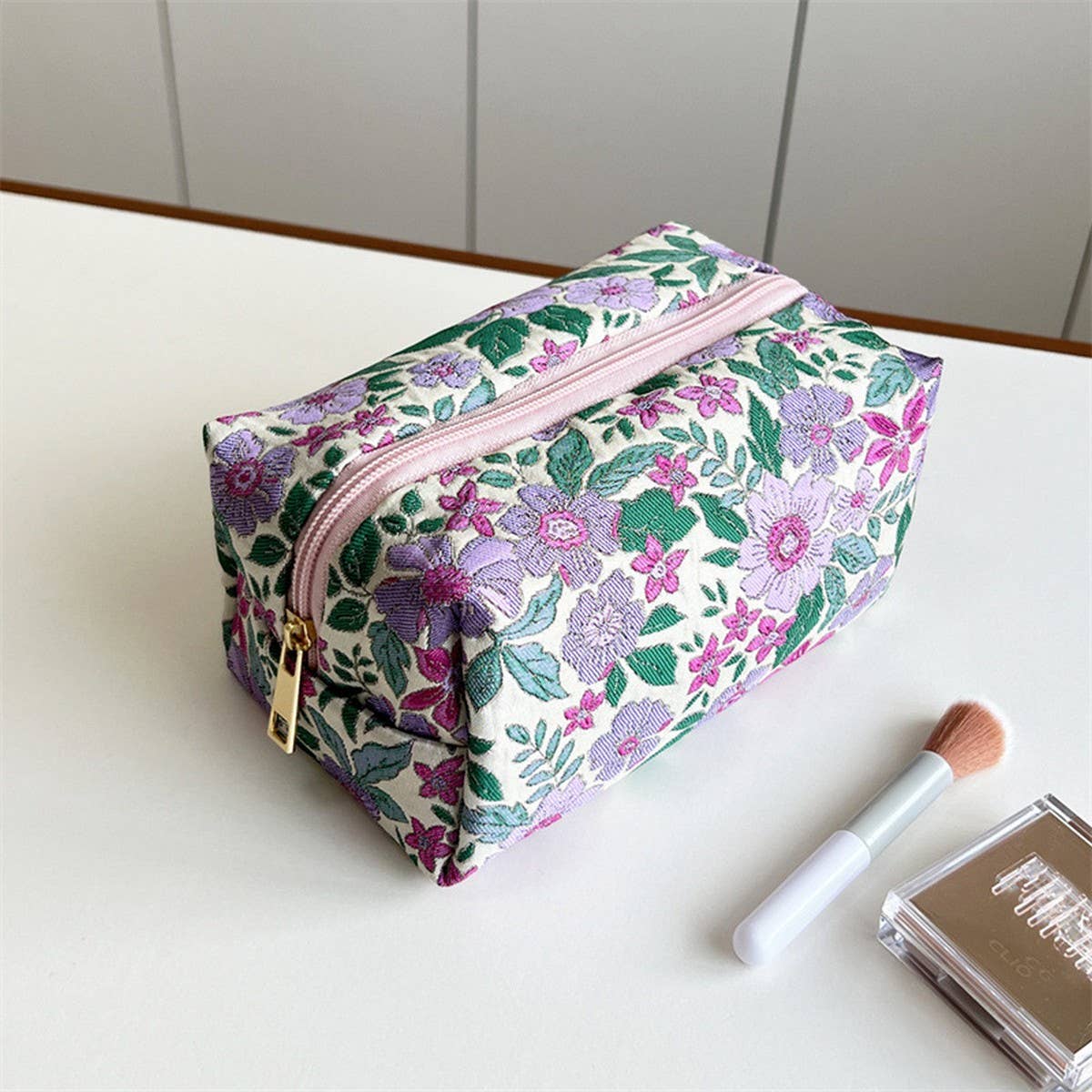 Purple Flower Makeup Bag Small Travel Wallet Pouch_Cuab00670