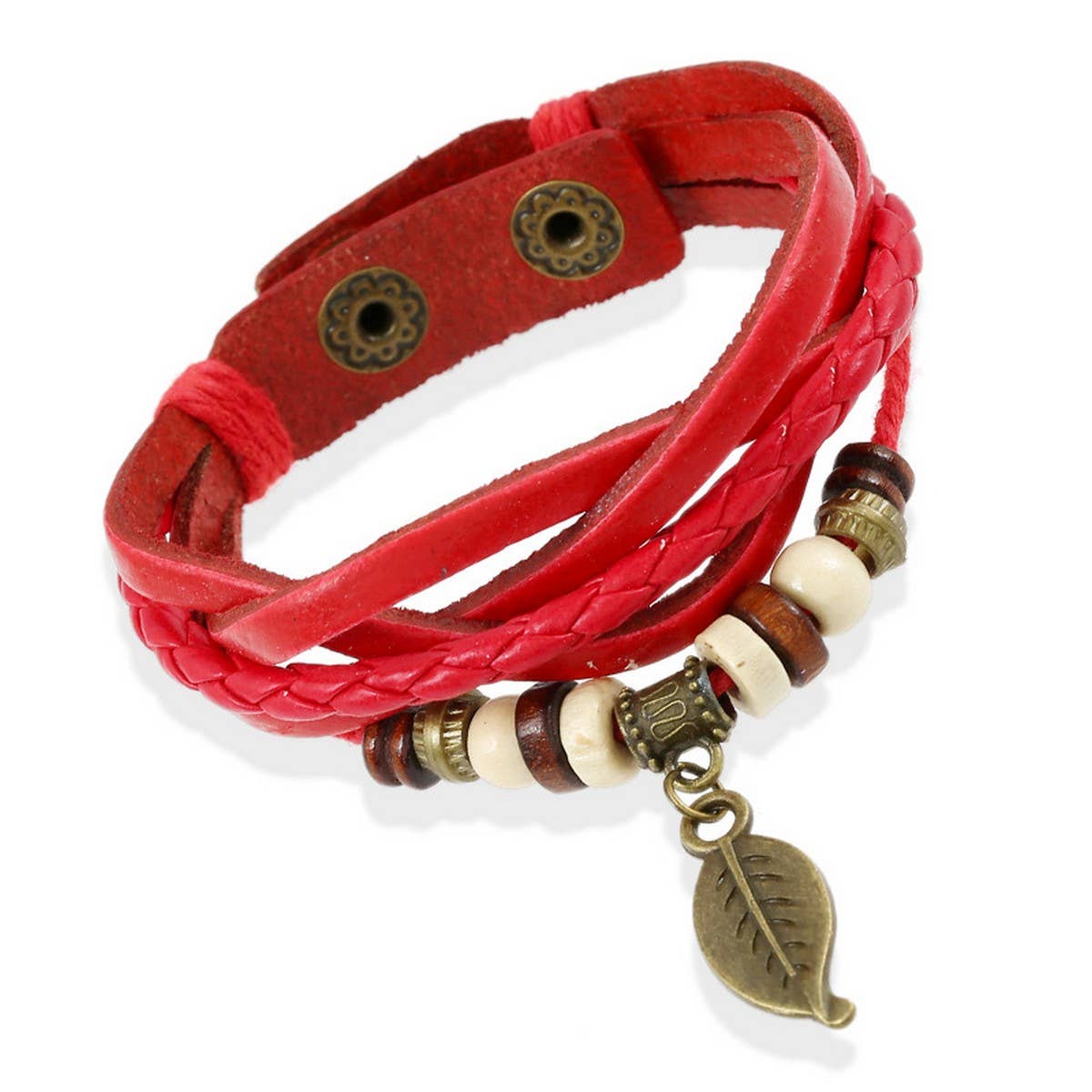 NEW WOVEN VINTAGE LEAF PENDANT COWHIDE BRACELET_CWMM4513