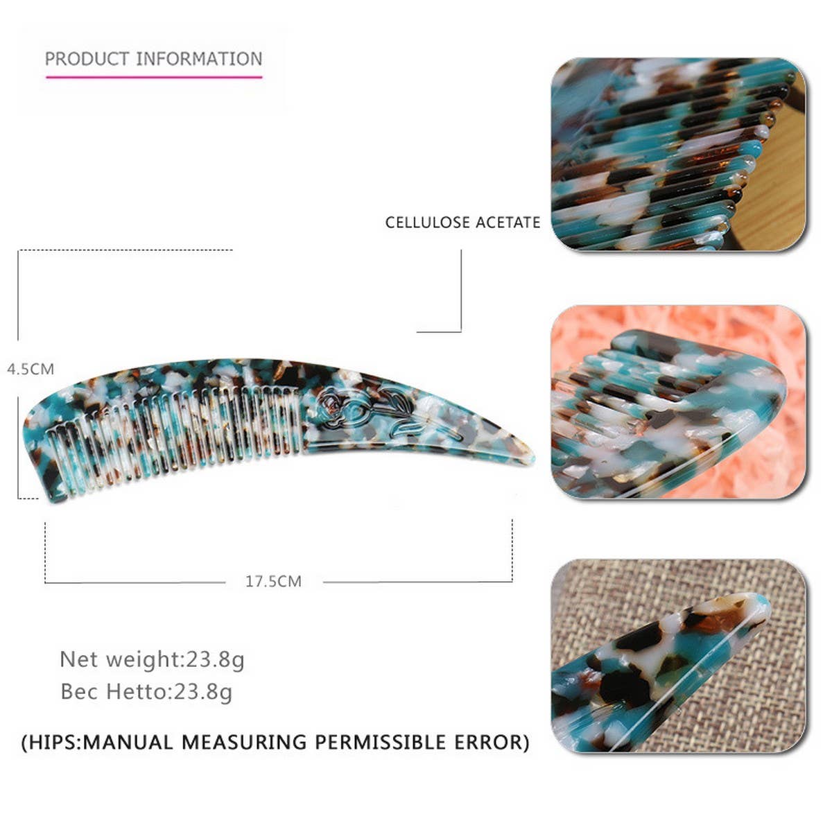 HORN POINTED TAIL COMB ACETATE CARVED FLOWER COMB_CWAHA4185