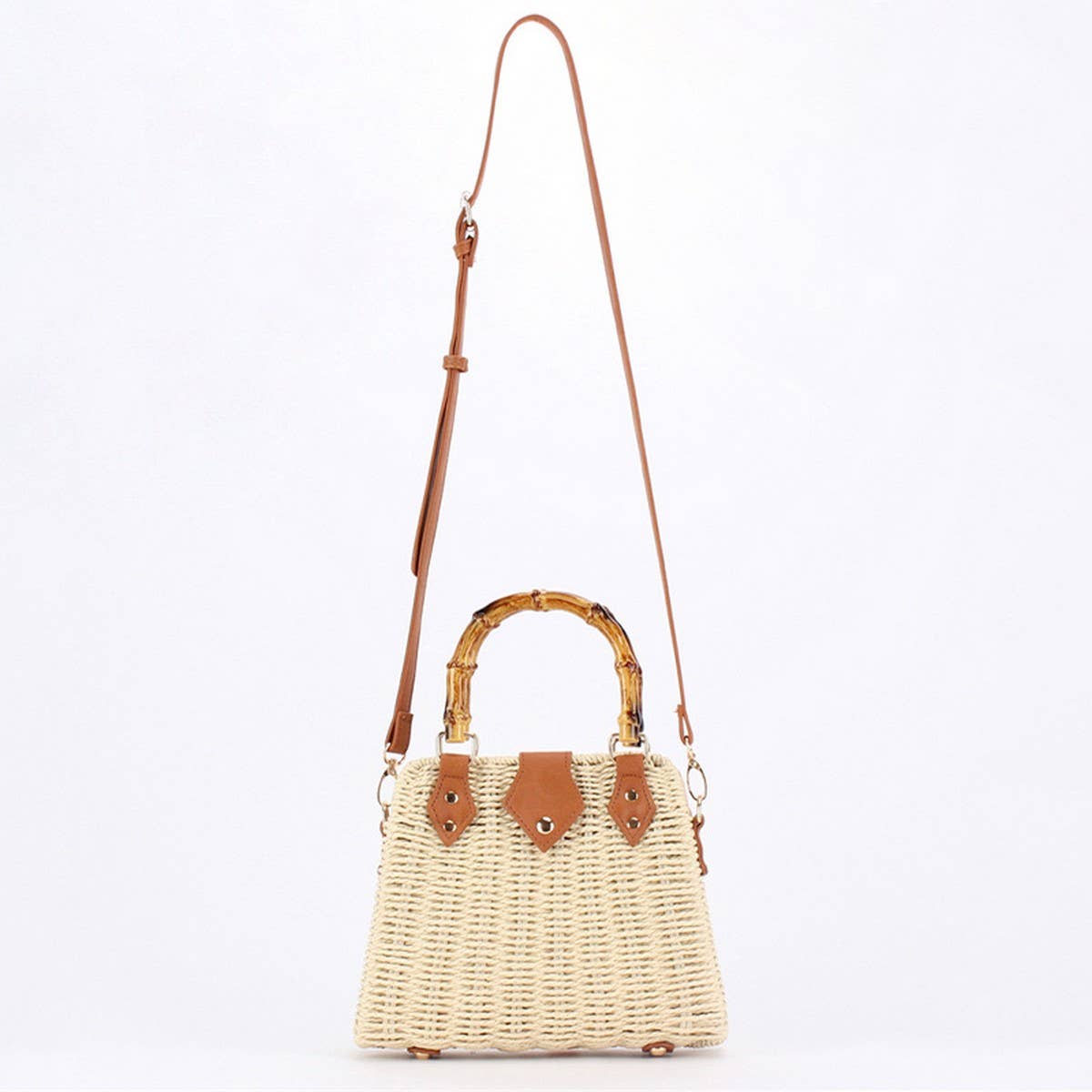 STRAW BEACH BAG WITH BAMBOO HANDLE FOR WOMEN_CWAB4694