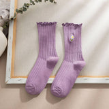 FLOWER EMBROIDERY CREW RUFFLE SOCKS WOMEN_CWMS0293