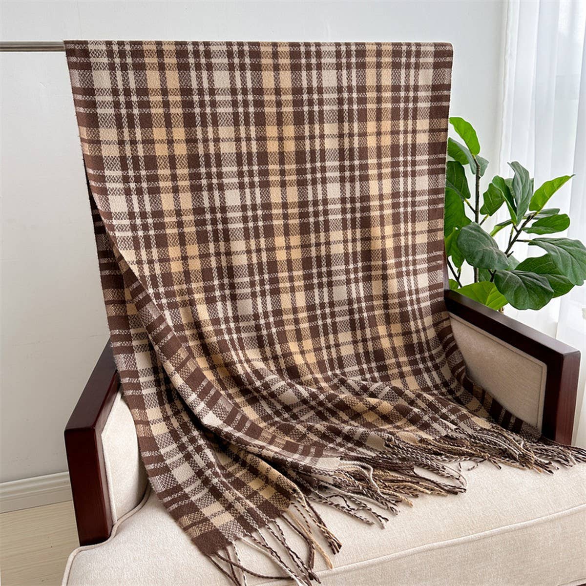 PLAID CASHMERE LIKE SCARF WITH FRINGE FOR WINTER_CWASC1443