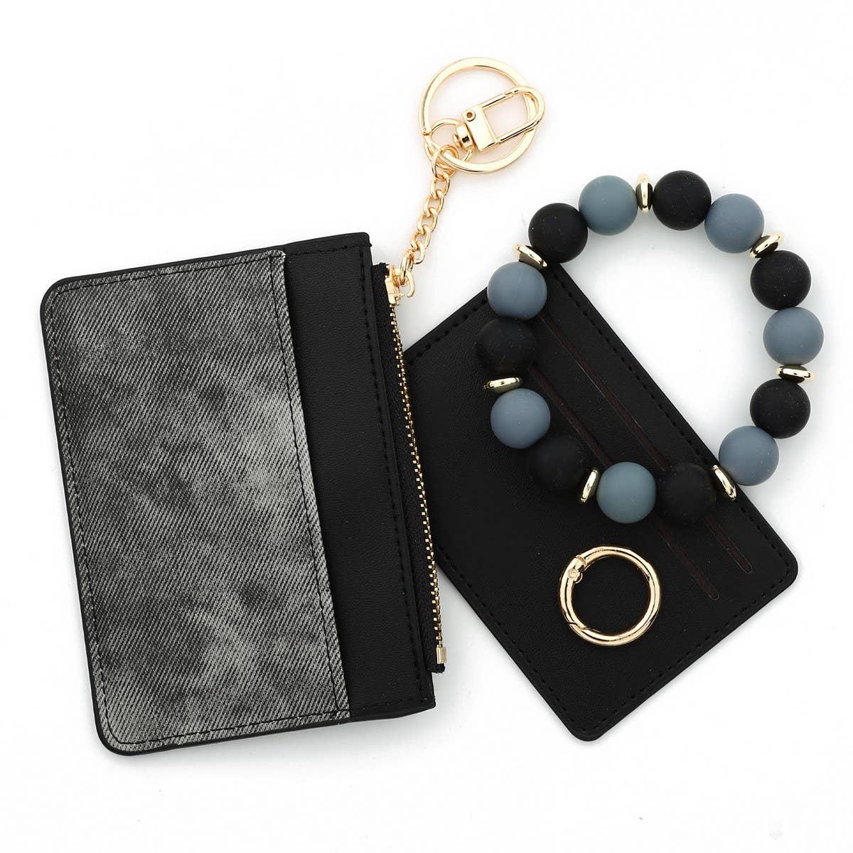 CHIC PU WALLET WITH SILICONE BEAD BRACELETCARD CASE_CWAB4954