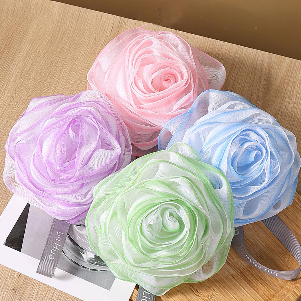 ROSE BATH FLOWER BUBBLE BATH BALL BATH POUF_CWMM3325
