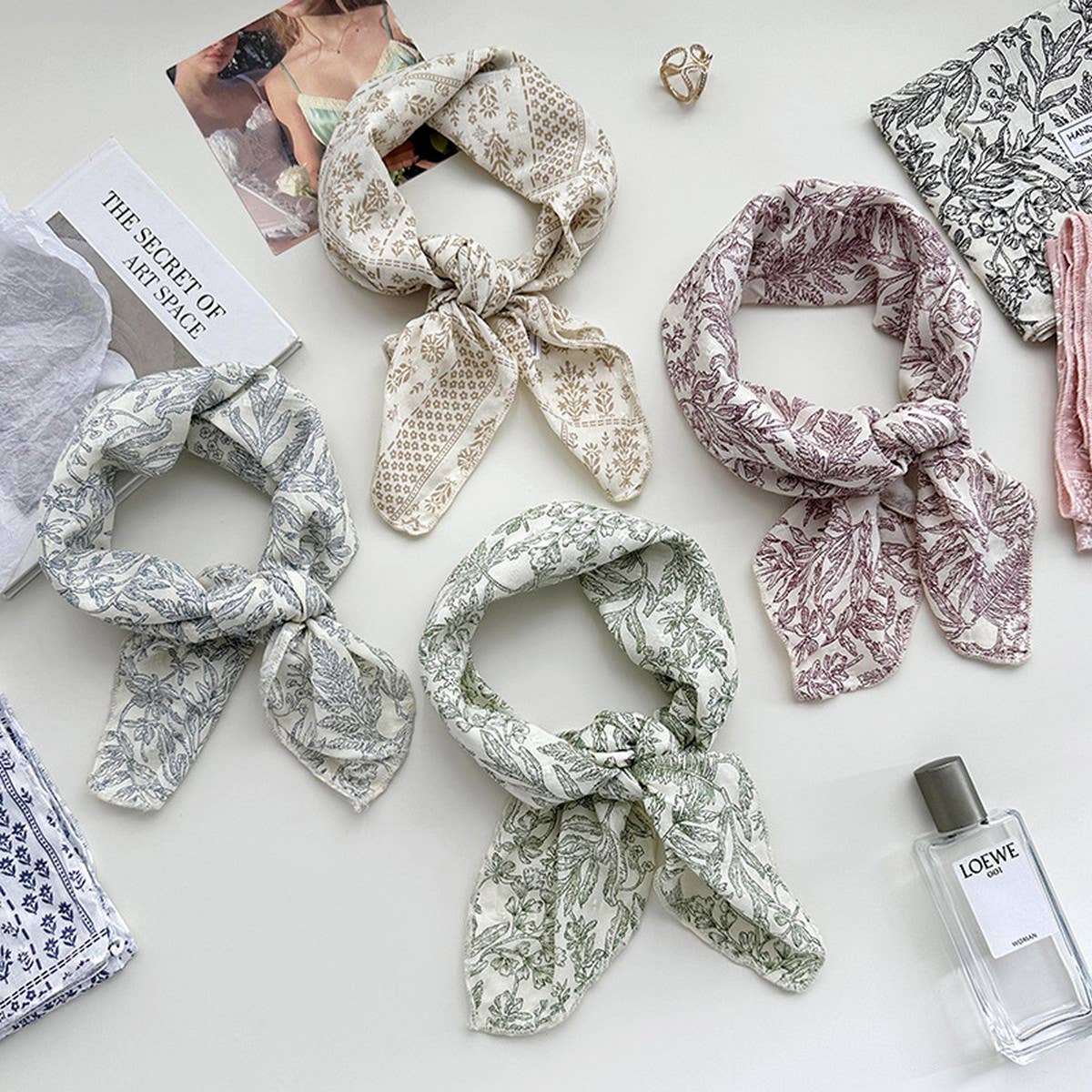 Floral Cotton Linen Square Scarf For Women_Cwasc1413