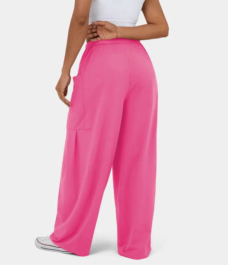 Stylish Elastic-Waist Pleated High-Waisted Pants