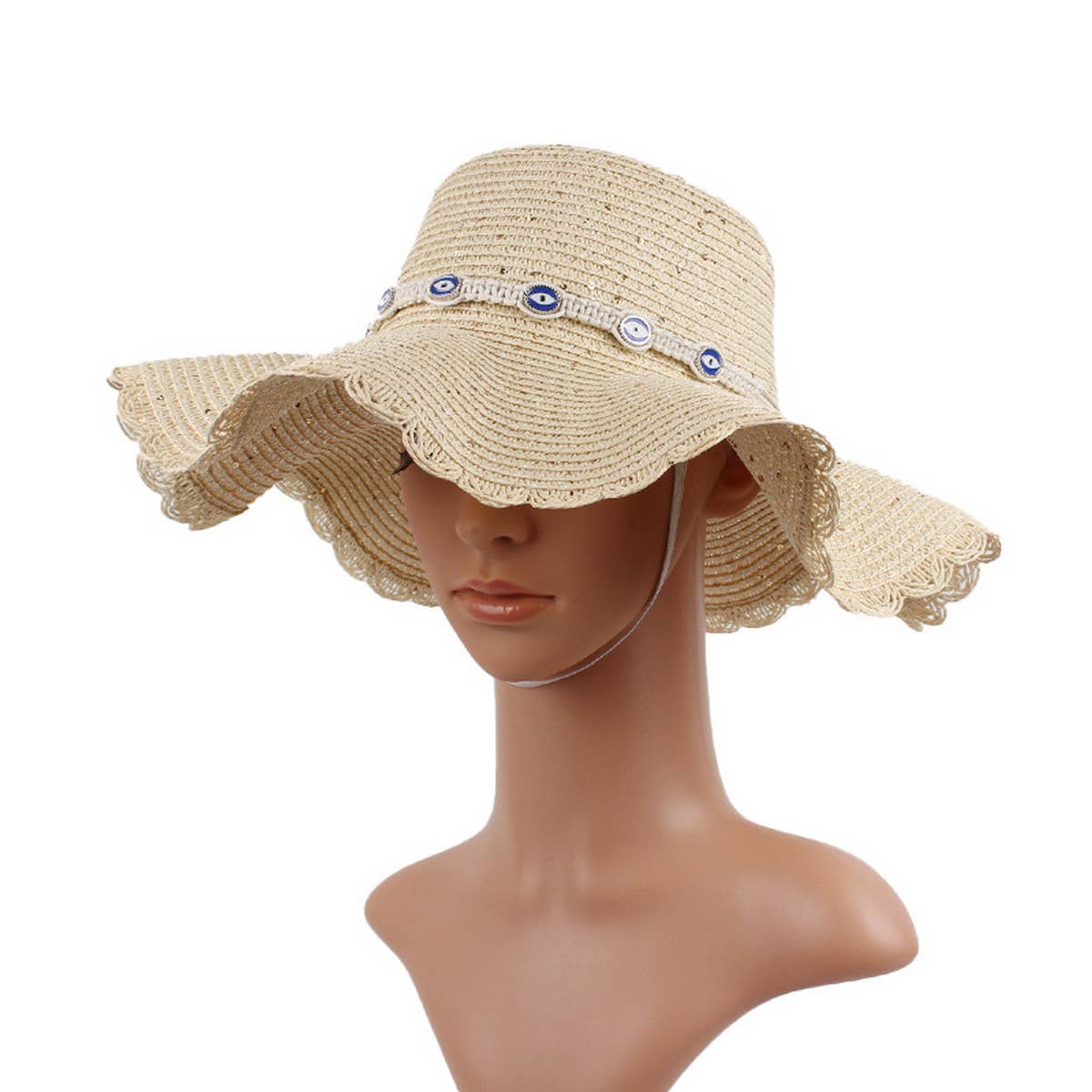 Women Casual Visor Dome Wave Brim Straw Hat_Cwah1197