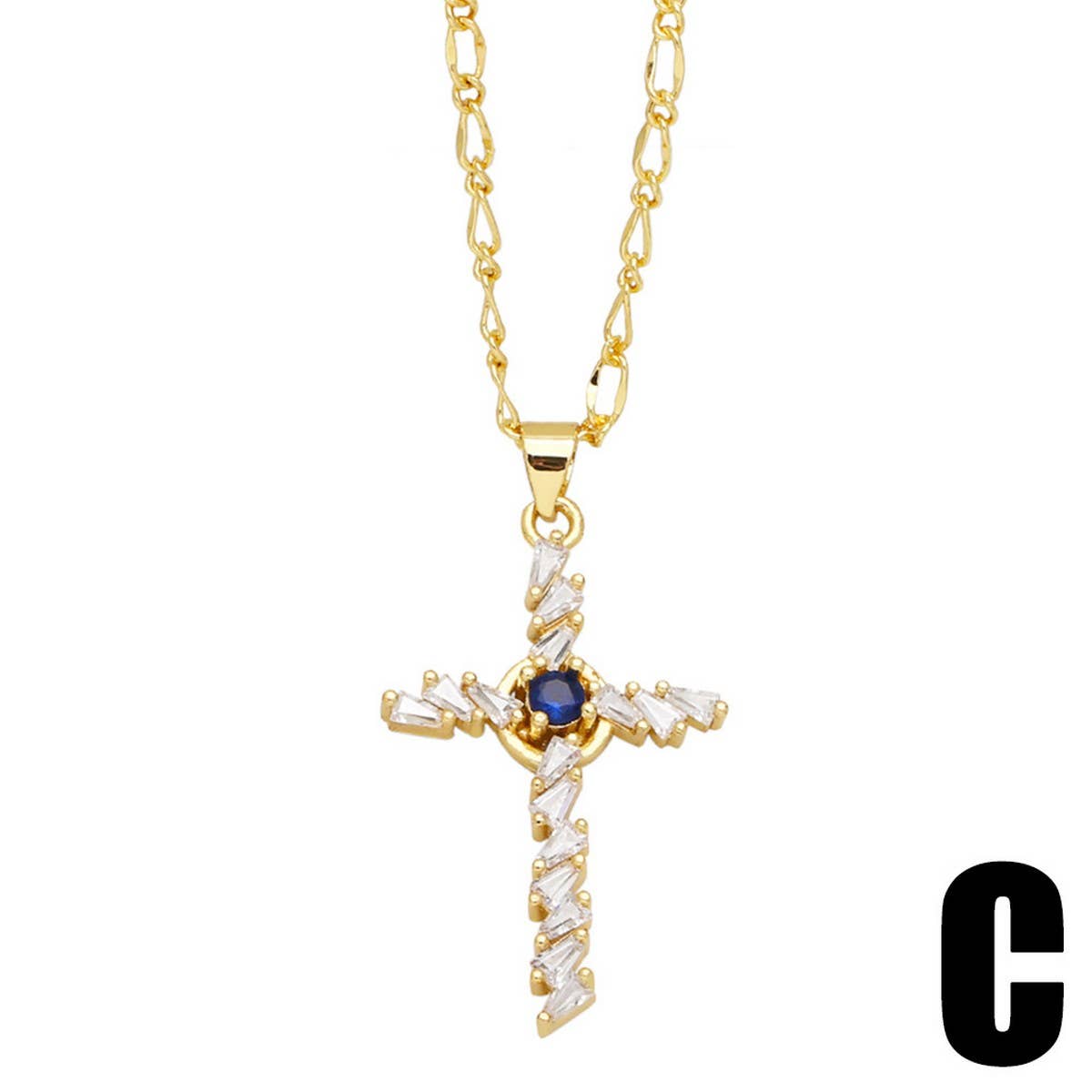 GOLDEN ZIRCON CROSS PENDANT NECKLACE_CWAJE0905