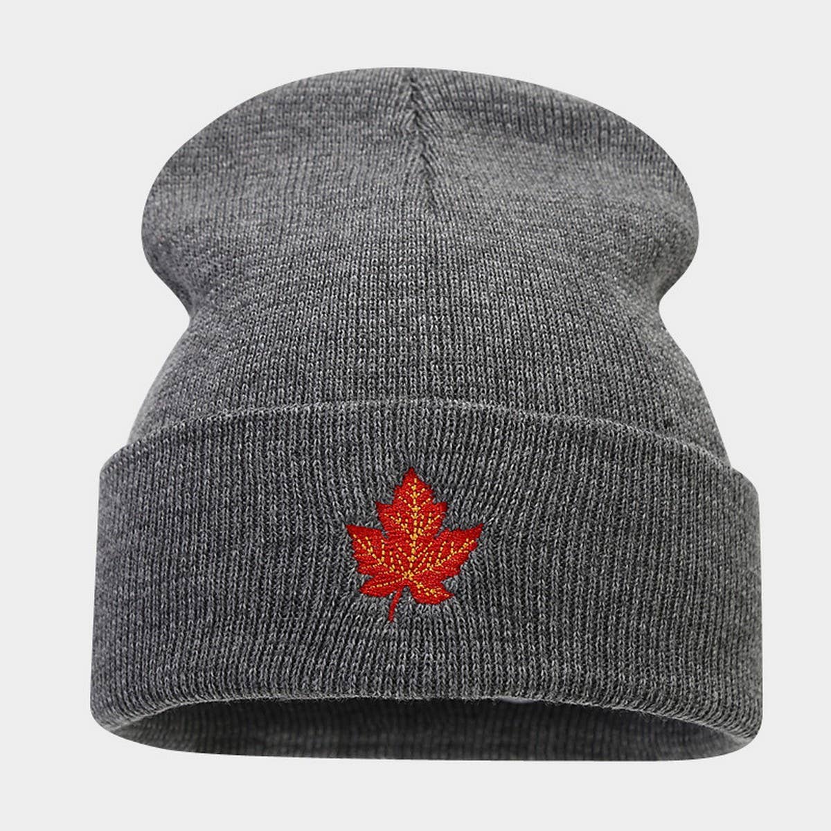 RED MAPLE LEAF EMBROIDERY KNITTED HAT HIP HOP HAT_CWAH2083