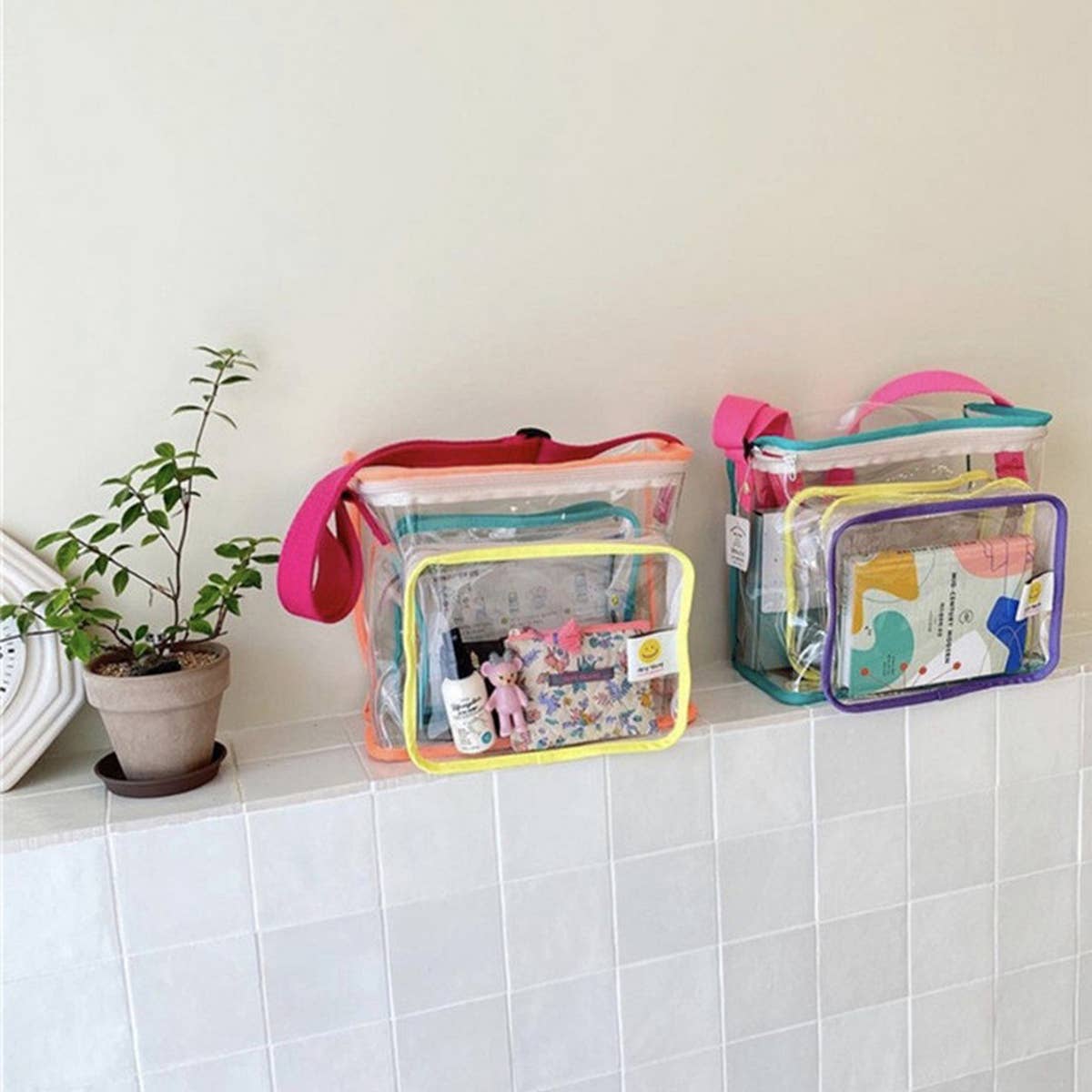 COLOR MATCHING TRANSPARENT BEACH BAG SHOULDER BAG_CWAB1921