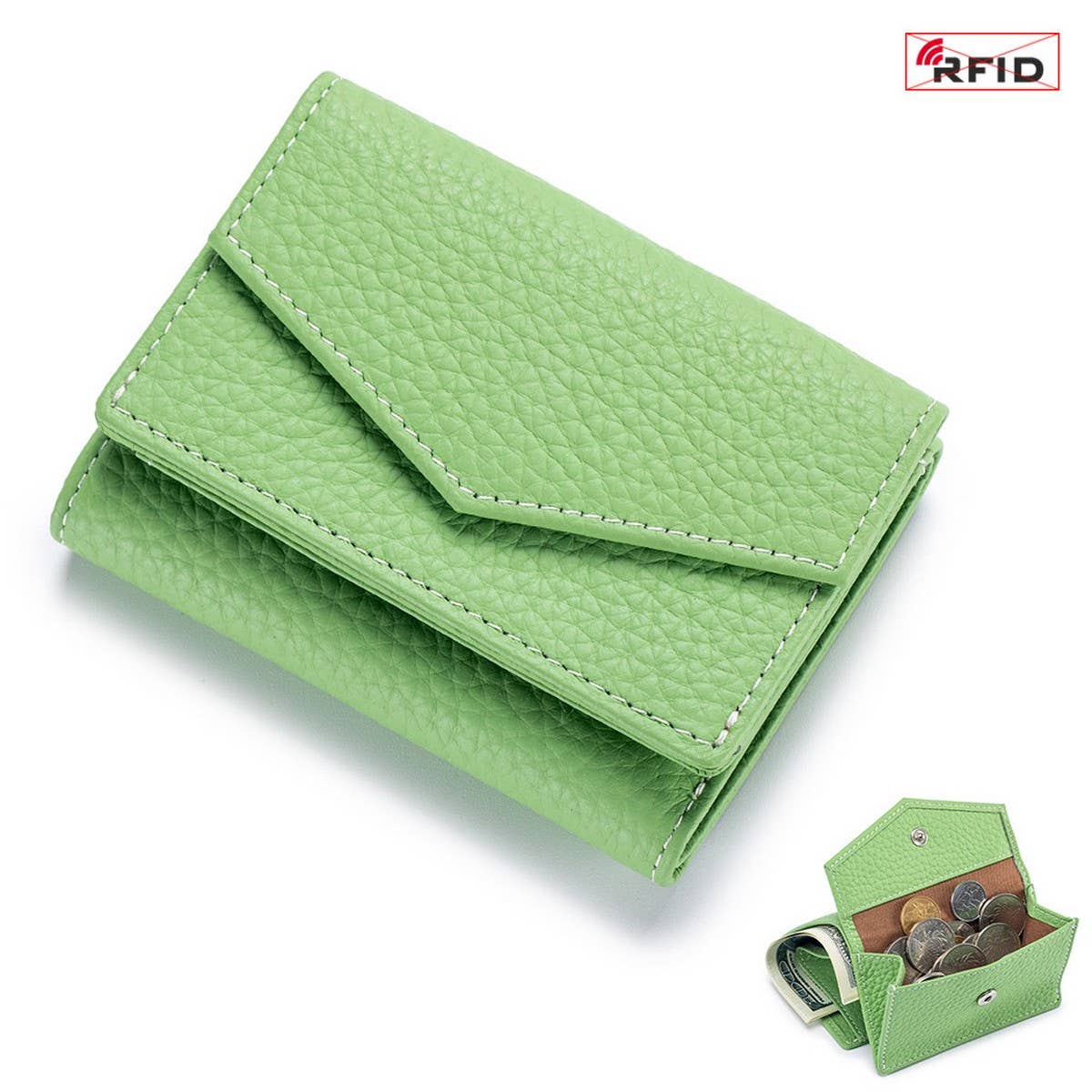 FASHION GENUINE LEATHER SHORT TRIFOLD MINI WALLET_CWAB3785