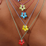 COLORFUL GLASS FLOWER PENDANT ROPE NECKLACE_CWMM7527