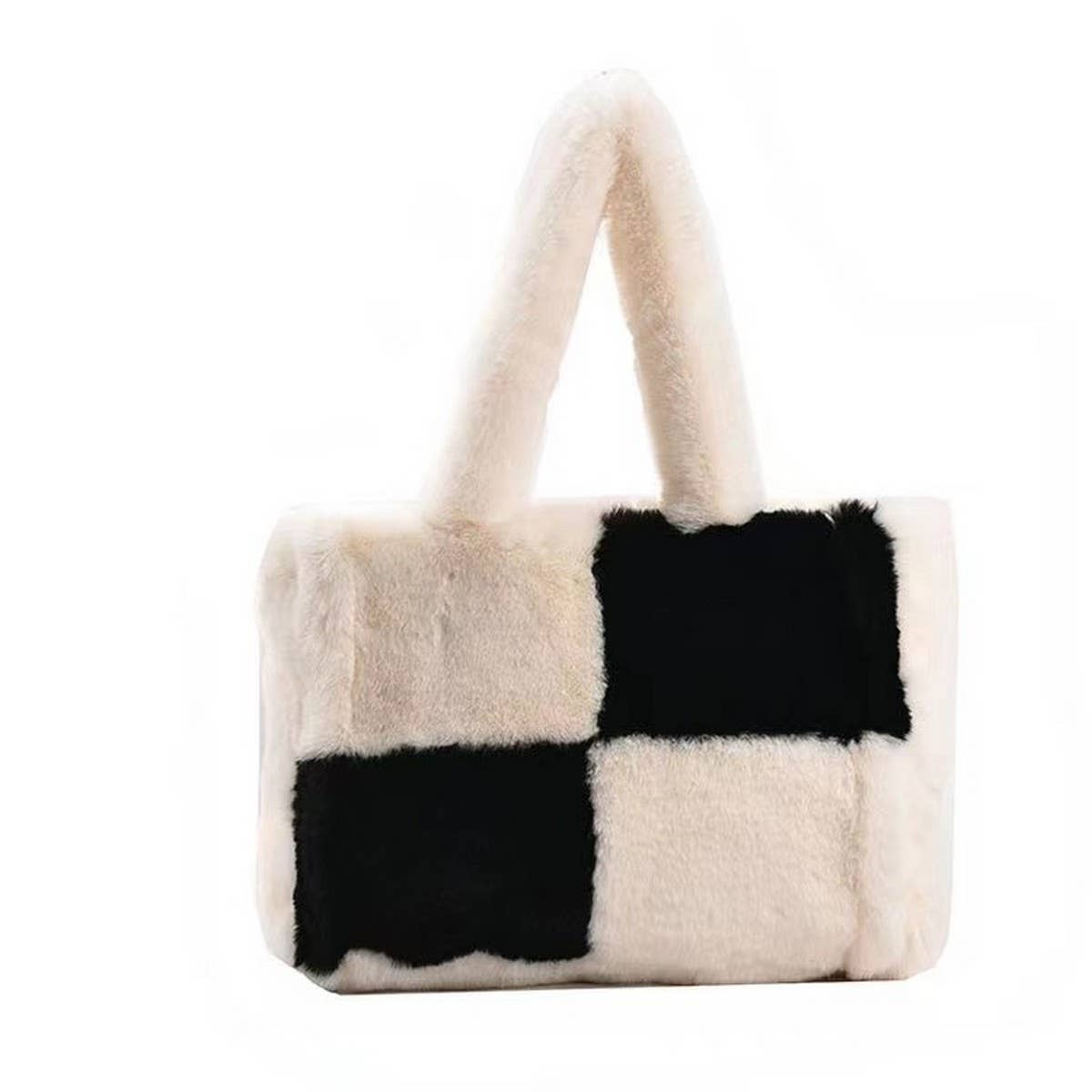 FAUX RABBIT FUR TOTE BAG WOMEN LARGE HANDBAG_CUAB00603