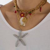 BOLD OCEAN STEEL NECKLACE WITH STARFISH SHELL_CWMM8852