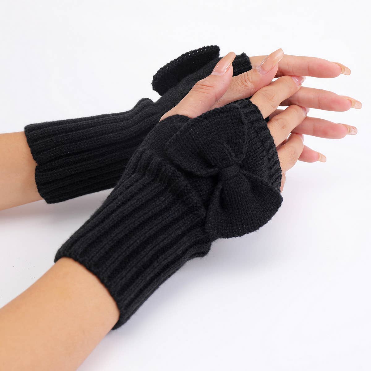 Bow Knitted Thermal Fingerless Sleeves_Cwag0110