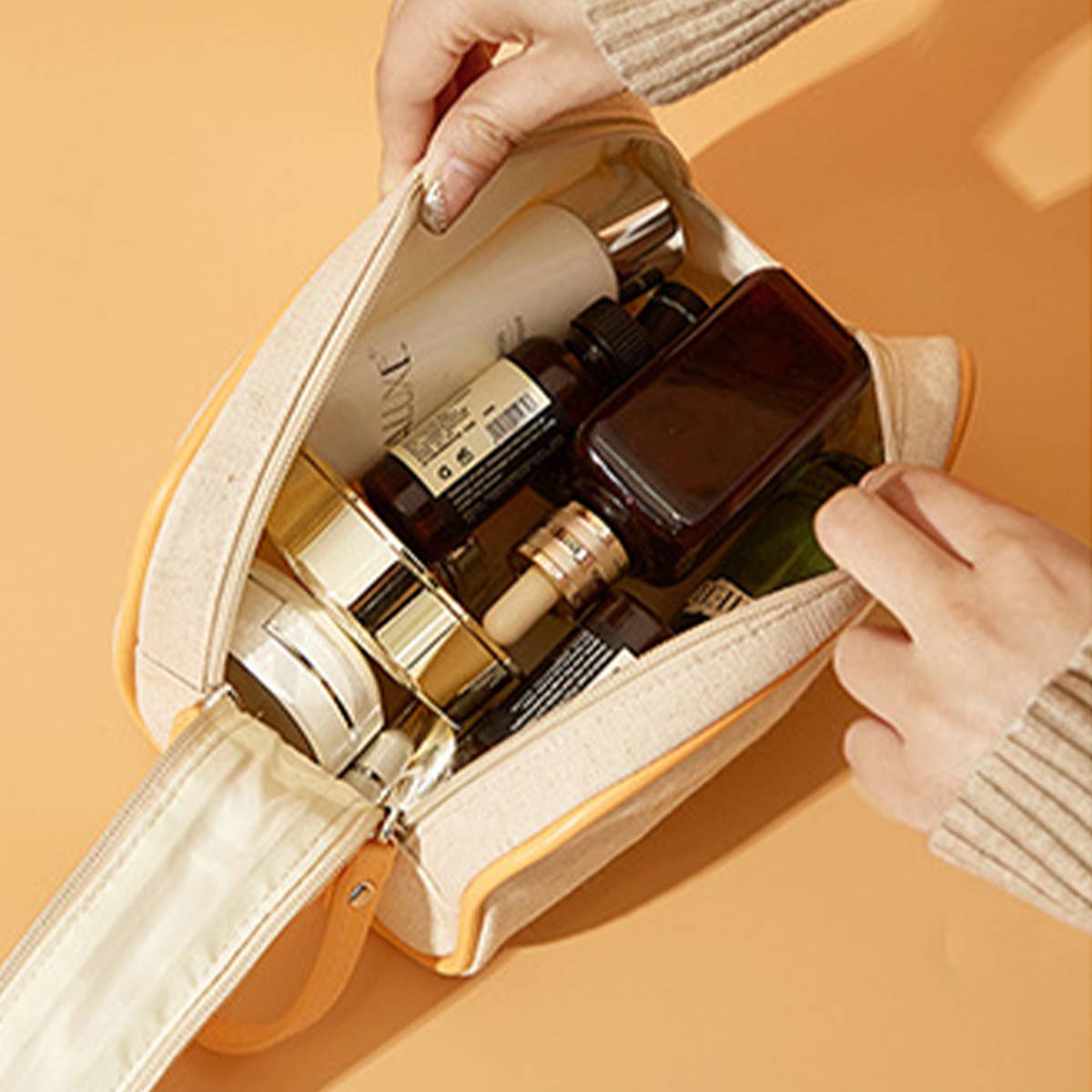 PORTABLE CANVAS WASH AND ORGANIZE BAG MAKEUP BAG_CWAB1454