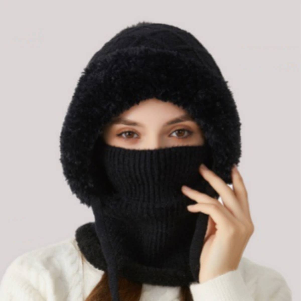 Cwah2208_Knitted Winter Fleece Outdoor Hat Neck Set