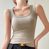 BASIC COTTON CAMISOLE TANK TOPS WITH BUILT IN BRA_CWTTK0795