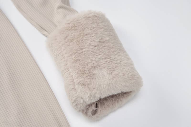 Solid Color Wool Collar Splicing Short Dress