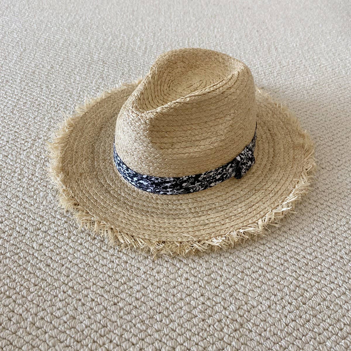SUMMER LARGE BRIM FUR EDGED STRAW HAT_CWAH3470
