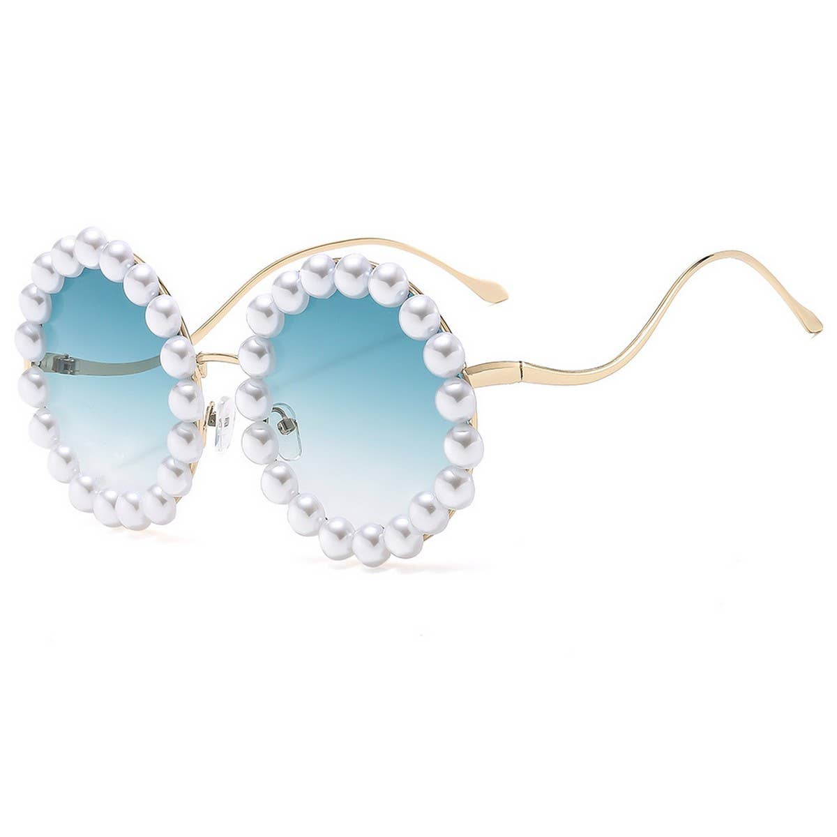 PEARL EMBELLISHED METAL ROUND GRADIENT SUNGLASSES_CWASG1174