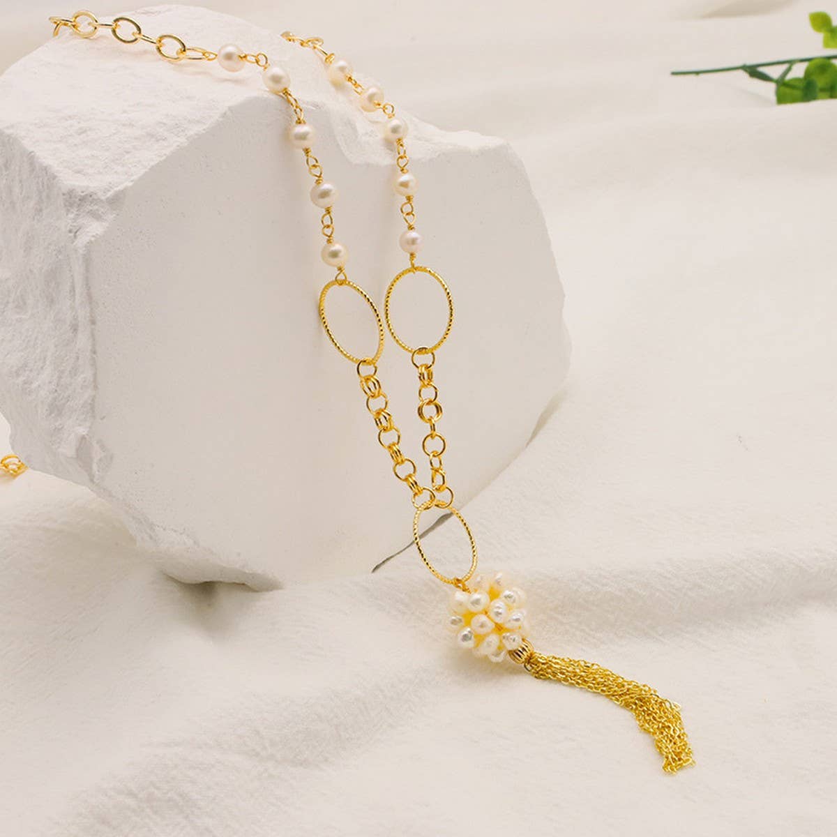 Womens Natural Freshwater Pearl Sweater Necklace