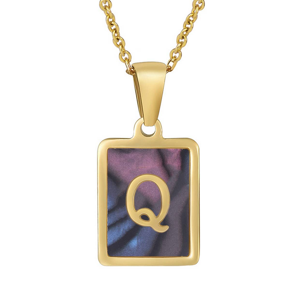 SQUARE SHELL 26 LETTER PENDANT NECKLACE_CWAJE0674
