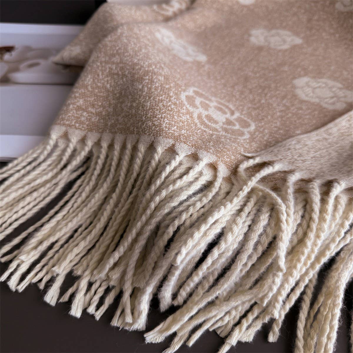 Elegant Camellia Cashmere Feel Tassel Scarf Wrap_Cwasc03244
