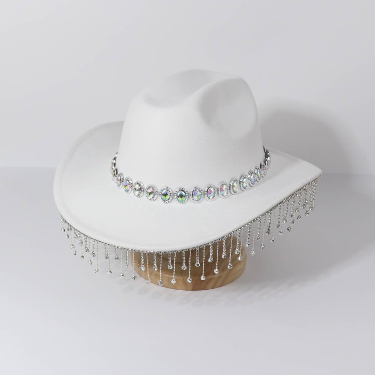RHINESTONE FRINGE WESTERN COWBOY FEDORA HAT_CWAH3631