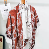 CHAIN PRINT SILK WOOL SCARF LUXURY TRAVEL SHAWL_CWASC0895