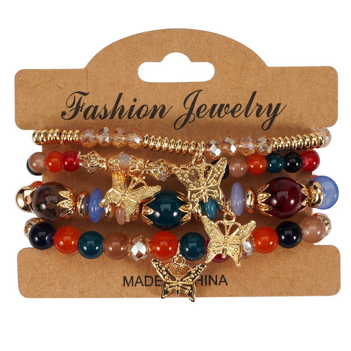 Cwmm10456_Boho Leaf Charm Multi Layer Beaded Bracelet