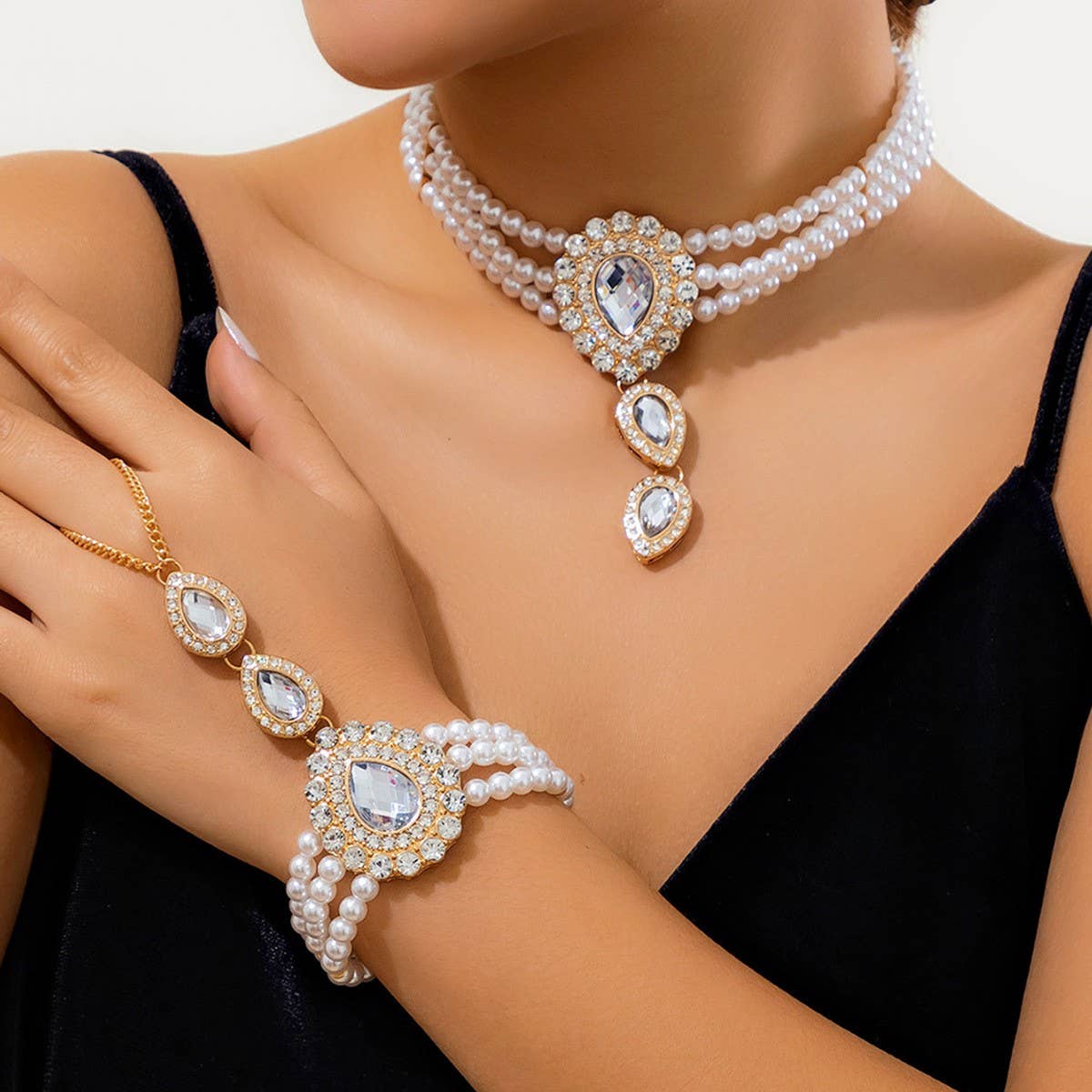 IMITATION PEARL RHINESTONE FASHION COLLAR JEWELRY_CWAJE1161