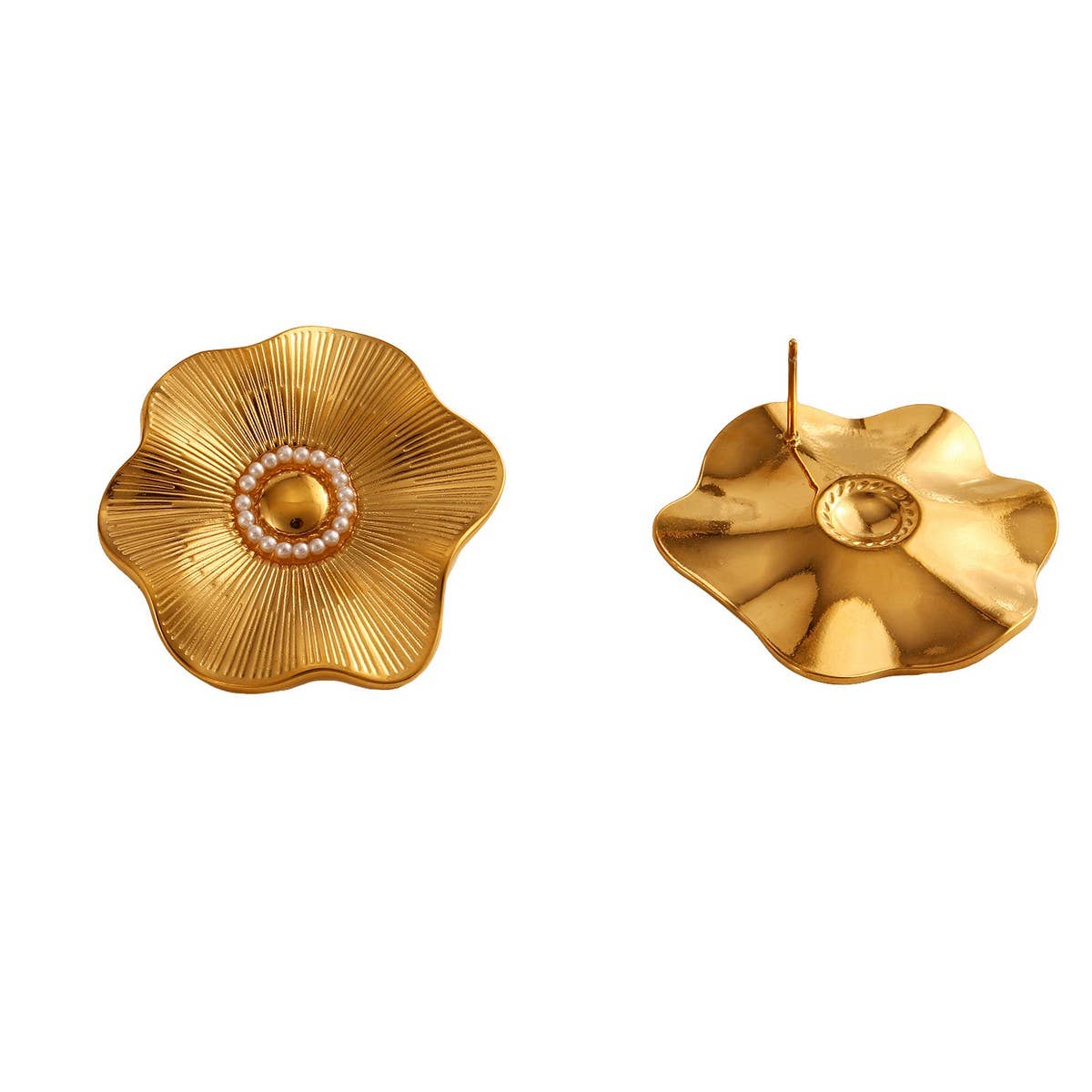 MINIMALIST STAINLESS STEEL FLOWERPEARL STUDEARRINGS_CWMM8918
