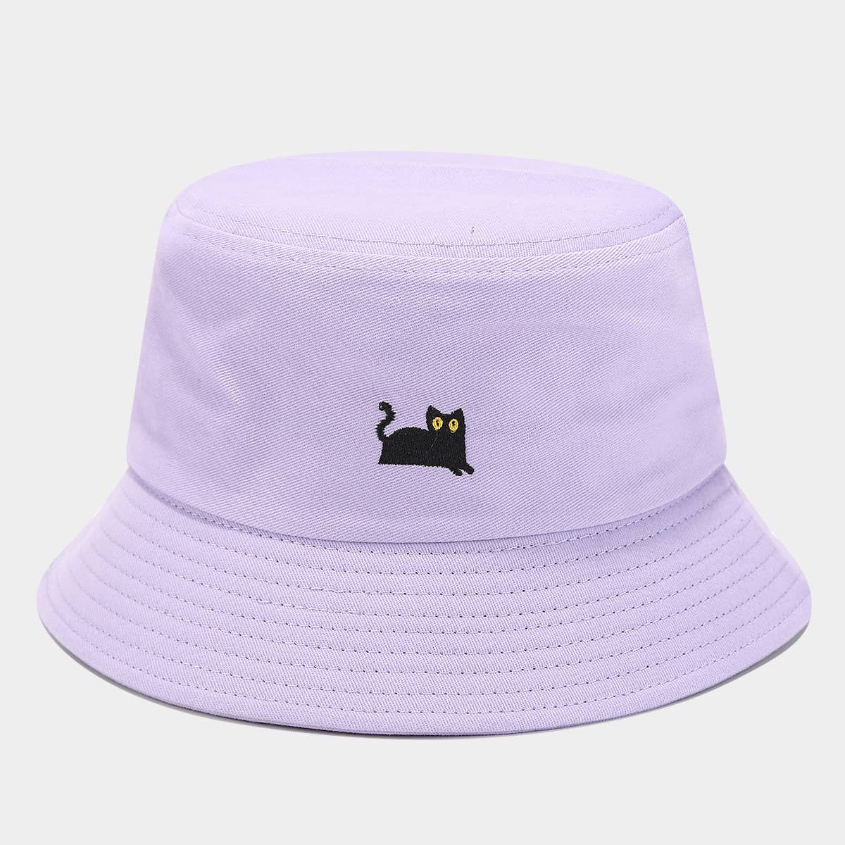 MACAROON COLORED BLACK CAT EMBROIDERED BUCKET HAT_CWAH1631