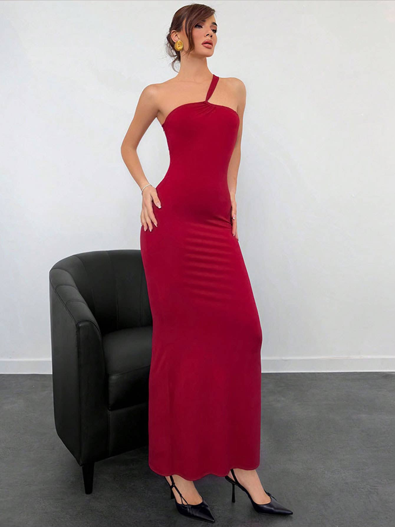 Womens Elegant Backless Red Evening Gown