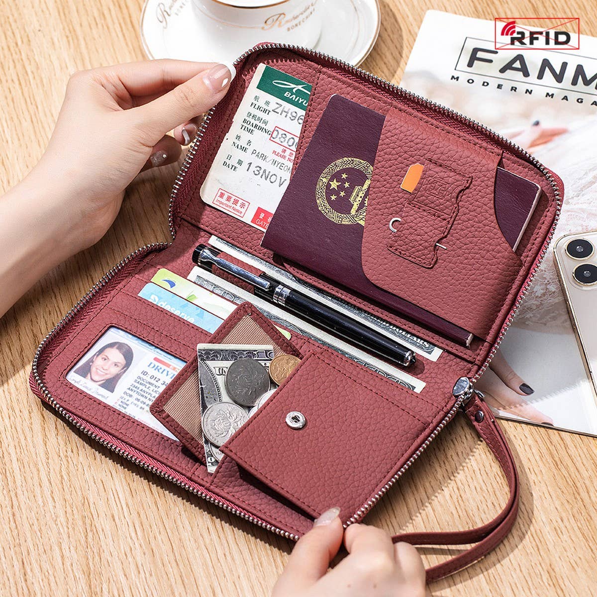 ANTI THEFT MULTIFUNCTIONAL LONG LEATHER WALLET_CWAB3734