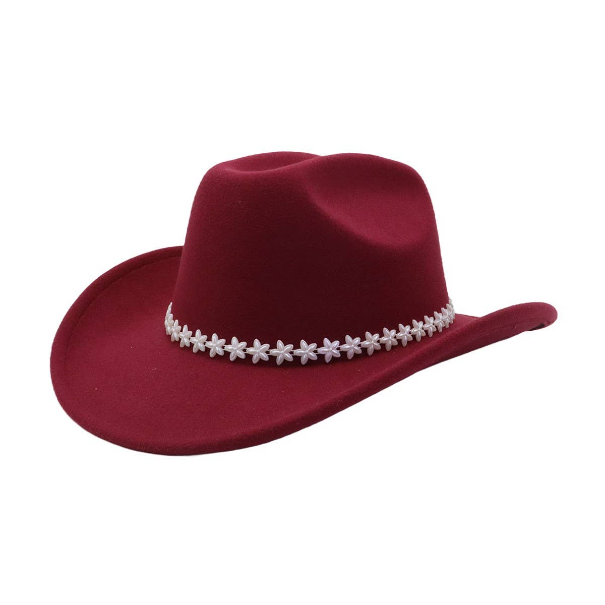 BROWN COWBOY FELT HAT WITH DAISY FLOWER TRIM_CWAH04453