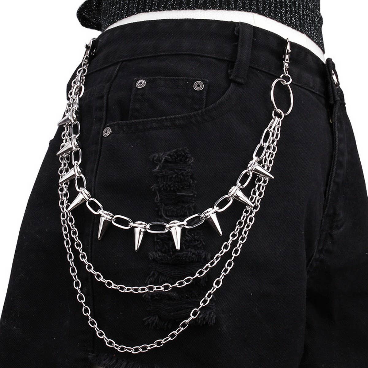 HIP HOP PUNK METAL RIVET MULTI LAYER PANTS CHAIN_CWMM0677