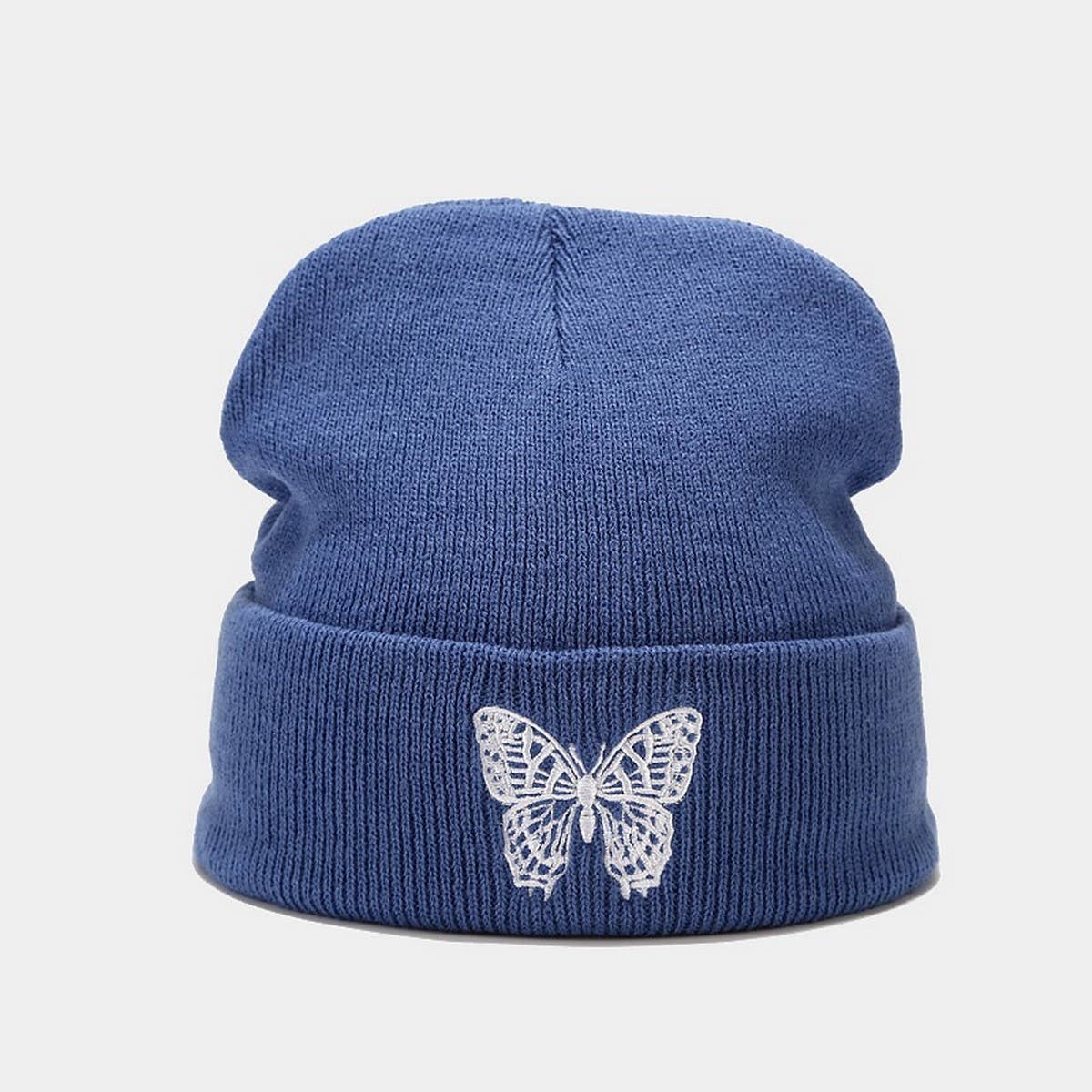 BUTTERFLY EMBROIDERY ALL MATCH WARM KNITTED HAT_CWAH2132