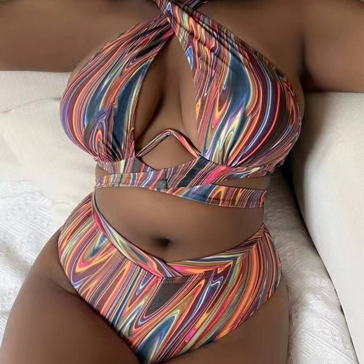 PRINTED HIGH WAIST BIKINI SWIMSUIT_CWMW0209