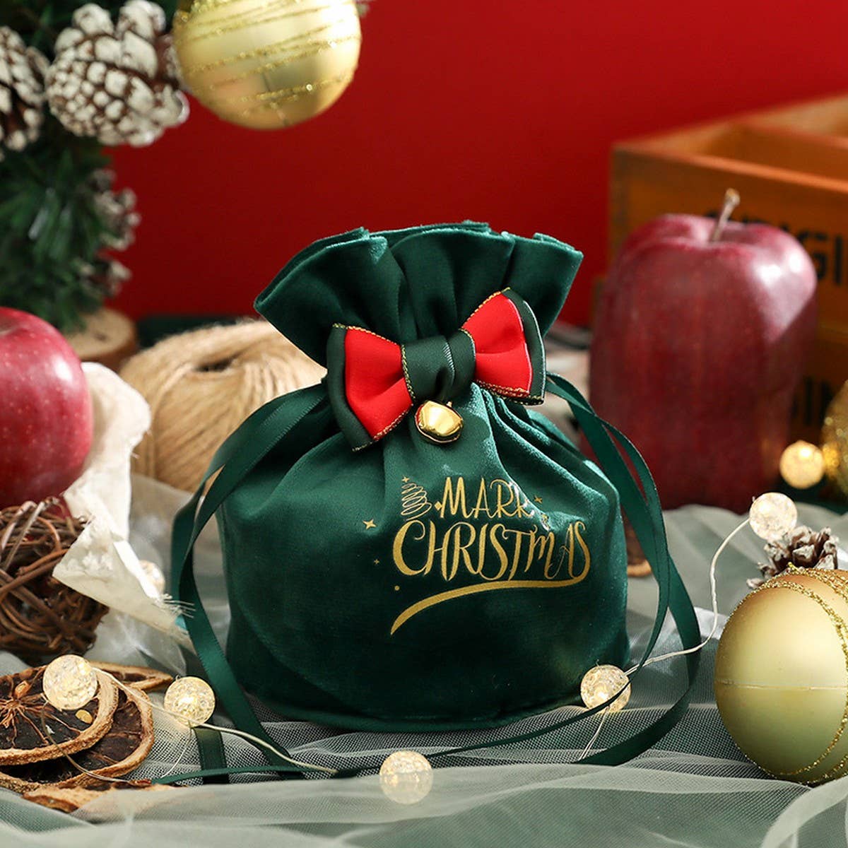 Velvet Apple Gift Bag Xmas Eve Candy Pouch_Cuab00752