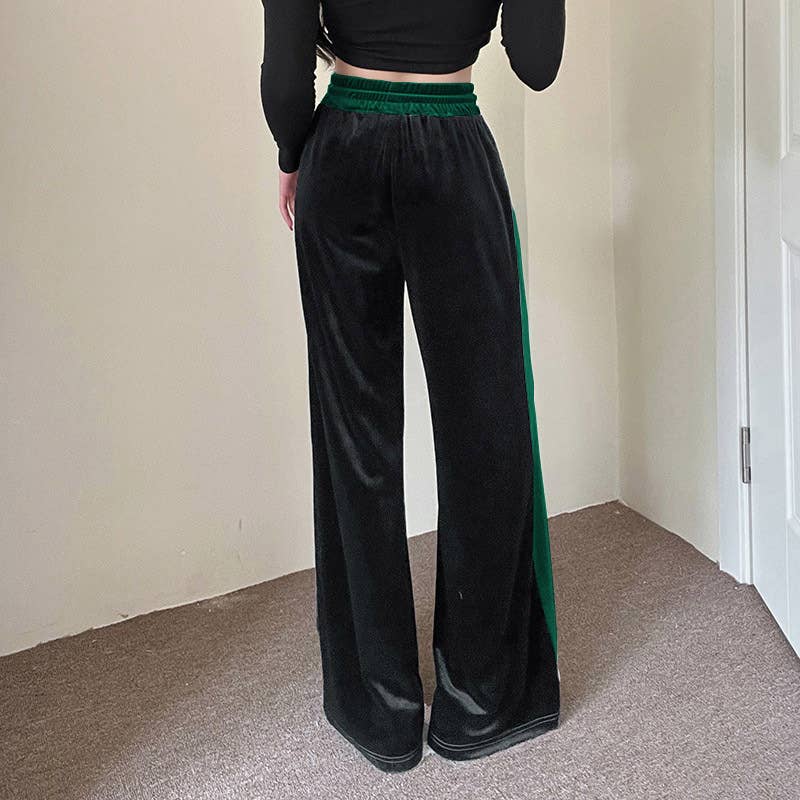 Suede Waist Waist Full Vertical Patchwork Pants