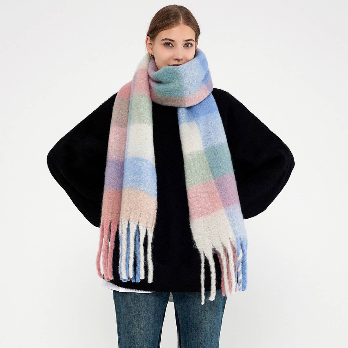 NEW PLAID TASSEL SCARF FOR WOMEN WINTER WARMTH_CWASC0341