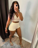 Trendy Solid Ribbed Bubble Knit Tank & Shorts Set