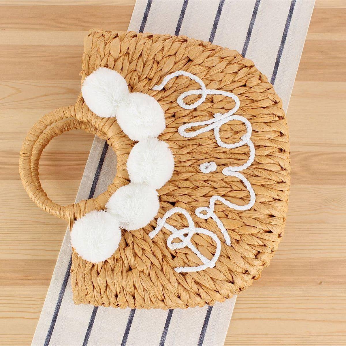 CUTE FUR BALL PORTABLE STRAW BAG_CWAB2101